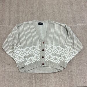 Vintage Sears Cardigan Mens Large Gray 1980s Button Up Argyle